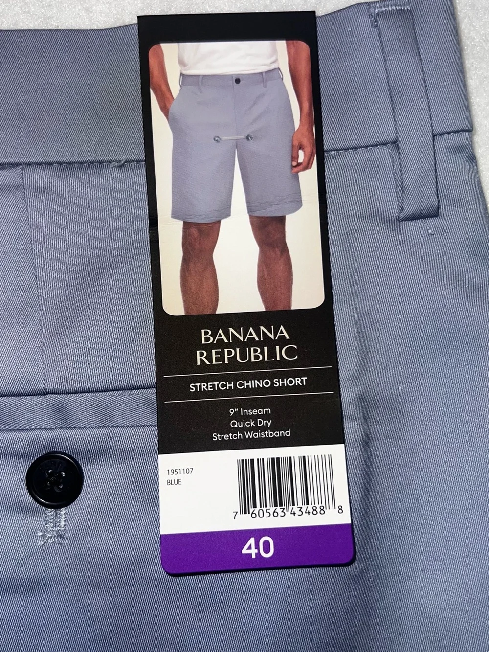 Banana Republic Stretch Chino Shorts Men’s Size 40 & 38 Blue Quick Dry 9” Inseam